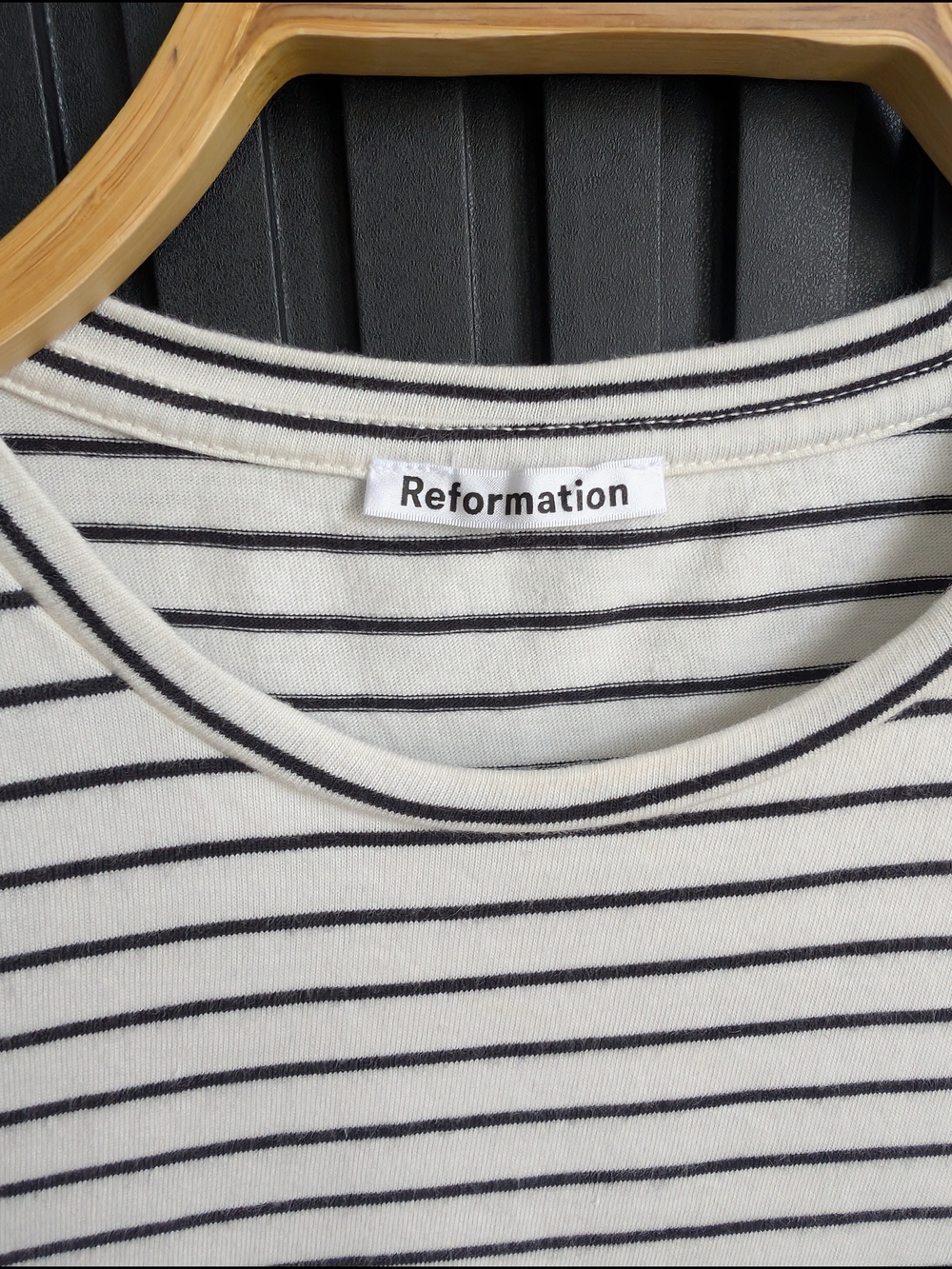 Reformation White & Black Striped Tee | Crew Neck | Size XS - Picture 3 of 8
